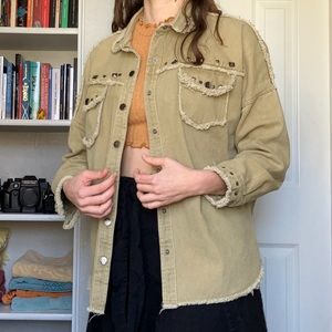 Army green denim jacket with rivets